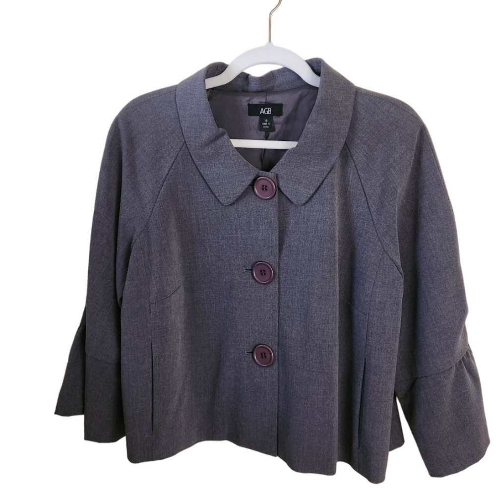 AGB Gray Flutter Sleeve Large Button Jacket Size 16